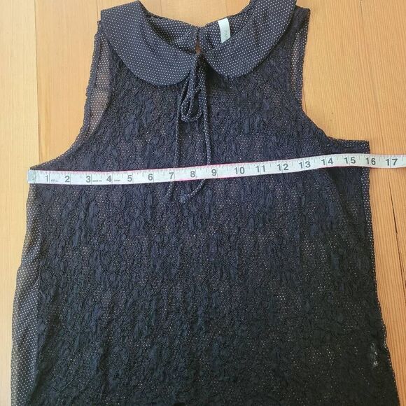 Paper Crane semi sheer tank top peter pan collar polka dotted bow detail lace ba - Picture 5 of 8